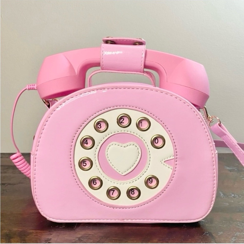 Pink Retro Rotary Telephone Clutch Purse Crossbody Handbag - Picture 1 of 11